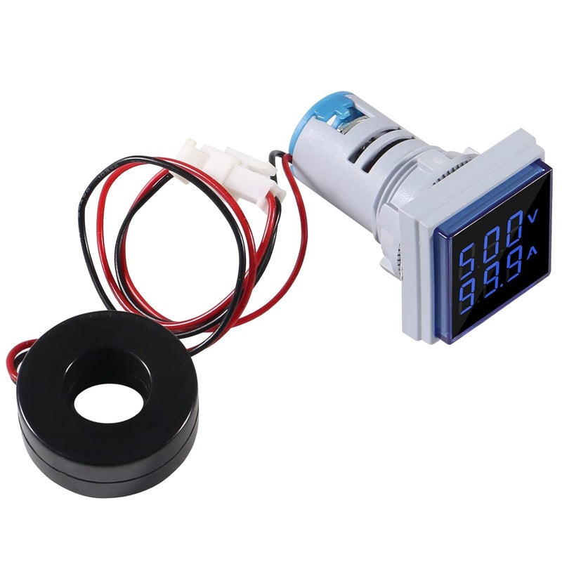 AiTrip 2Pack LED Display Voltmeter, Square Dual Display Voltmeter and Ammeter LED Digital Voltage Gauge AC 60-500V 0-100A Current Meter Indicator Blue - Image 4
